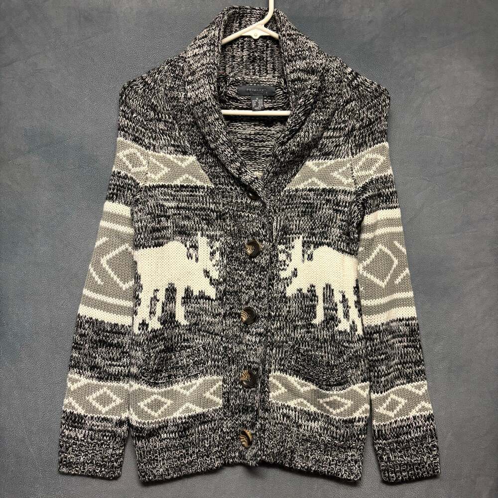 Primark Cowichan Knit Sweater Kids Med Cardigan Moose Button Down Medium Cozy